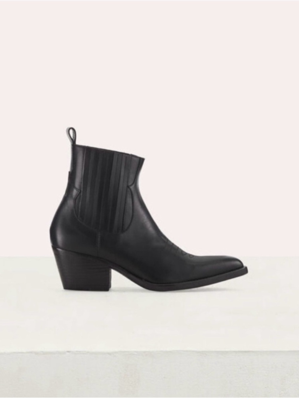 Maje Farwest Western Leather Ankle Booties Black Pointed Toe EU 36 / US 5.5/6